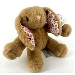 Animal Adventure Bunny Plush Stuffed‎ Animal Brown Easter Rabbit Sitting Floral